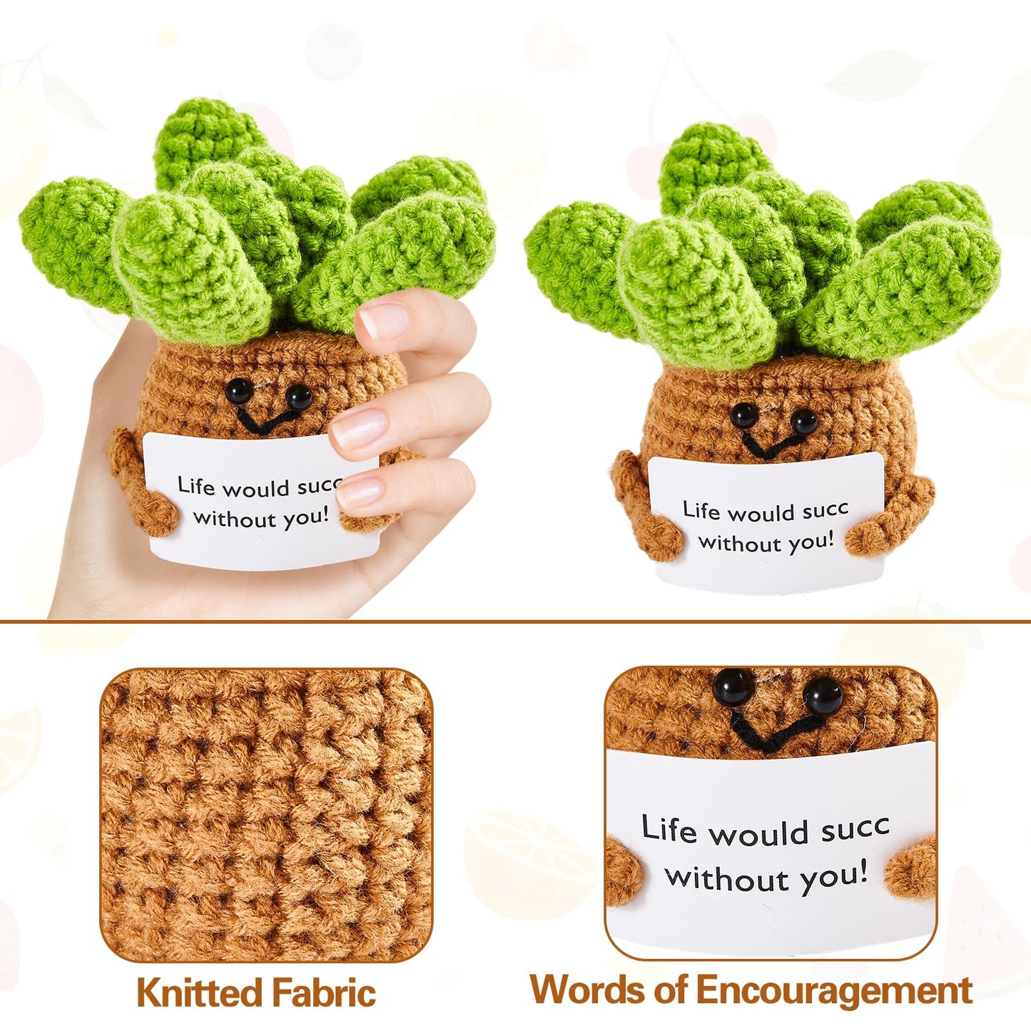 DAFURIET Mini Funny Crochet Succulent, 3 inch Knitted Wool Doll with Card for Cheer Up Gifts and Party Decorations, Cute Wool Crochet Doll for Mother’s Day Easter Birthday Gifts (Succulent Plant)