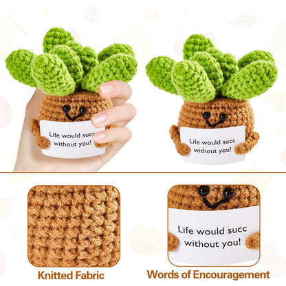 DAFURIET Mini Funny Crochet Succulent, 3 inch Knitted Wool Doll with Card for Cheer Up Gifts and Party Decorations, Cute Wool Crochet Doll for Mother’s Day Easter Birthday Gifts (Succulent Plant)