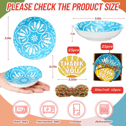 Teenyyou 25 Set Wedding Thank You Gifts Bohemian Ceramic Dipping Bowls 3.8 Inches Dishes Dipping Sauce Dish 3oz Small Appetizer Dessert Pinch Bowls for Employee Appreciation Return Gift