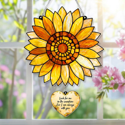 Sunflower Memorial Acrylic Suncatcher with Heart Charm, Memorial Window Hanging, Sympathy Gift for Loss, Remembrance Keepsake, Bereavement Gifts Ideas, Memorial Gifts