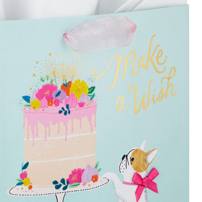 Hallmark 9" Medium Birthday Gift Bag with Tissue Paper (Make a Wish Cake and Pug Puppy)