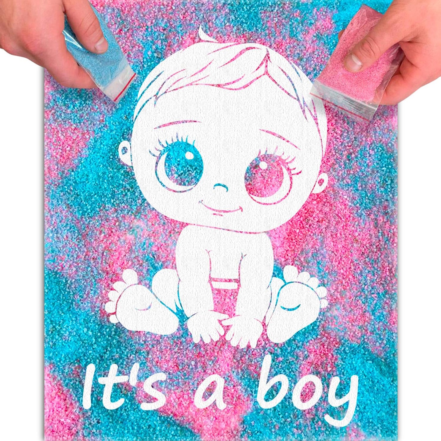 FETTIPOP Magic Art Canvas, Exposuring Sand Art (Gender Reveal – It’s a Boy Smiling) – Surprise Baby Shower Pregnancy Announcement, Unique Gift 7.9x9.8 inch