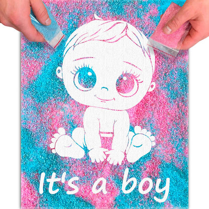FETTIPOP Magic Art Canvas, Exposuring Sand Art (Gender Reveal – It’s a Boy Smiling) – Surprise Baby Shower Pregnancy Announcement, Unique Gift 7.9x9.8 inch