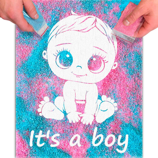 FETTIPOP Magic Art Canvas, Exposuring Sand Art (Gender Reveal – It’s a Boy Smiling) – Surprise Baby Shower Pregnancy Announcement, Unique Gift 7.9x9.8 inch