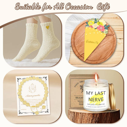 Birthday Gifts for Women Teen Girls, Unique Happy Graduation Gift Baskets for Her, Thank You Teacher Self Care Get Well Present Set, 14pcs Cute Daisy Box for Friend SisterGirlfriend Coworker(Yellow)