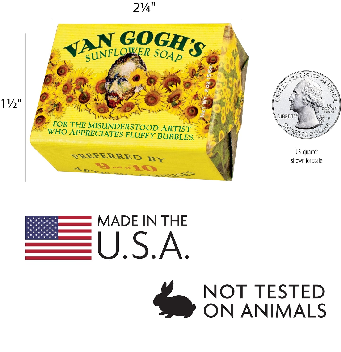 The Unemployed Philosophers Guild Vincent Van Gogh's Sunflower Soap - Made in the USA, 2oz (56g) Travel or Hotel Sized Guest Bar Soap