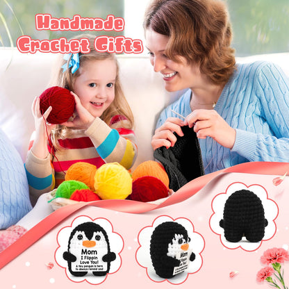 Mothers Day Birthday Gifts for Mom from Daughter Son, Handmade Crochet Mini Penguin Mom Gifts for Mother‘s Day Birthday Mama Mommy Mother in Law Bonus Step, Funny I Love You Moms Small Cute Decor