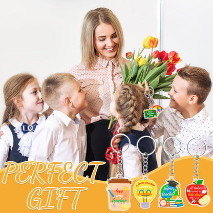60 Pcs Teacher Keychain Teacher Appreciation Gifts in Bulk 12 Style Apple Acrylic Keychain Key Rings Thank You Key Chain Graduation Gift for Teachers Women and Men