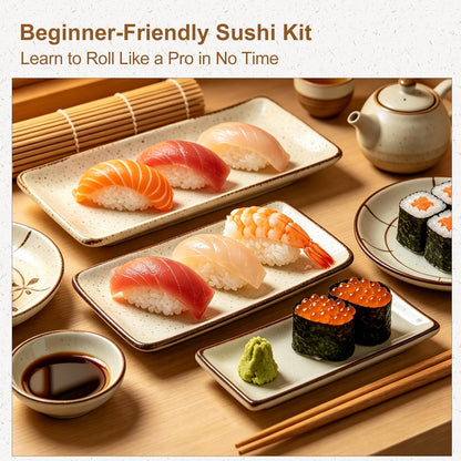 Bamboo Sushi Making Kit for Beginners, 9 Piece Sushi Rolling Mat Set with Chopsticks, Traditional Sushi Roller Kit & Sushi Maker, Cooking Kit for Adults, Family DIY & Date Night Gift
