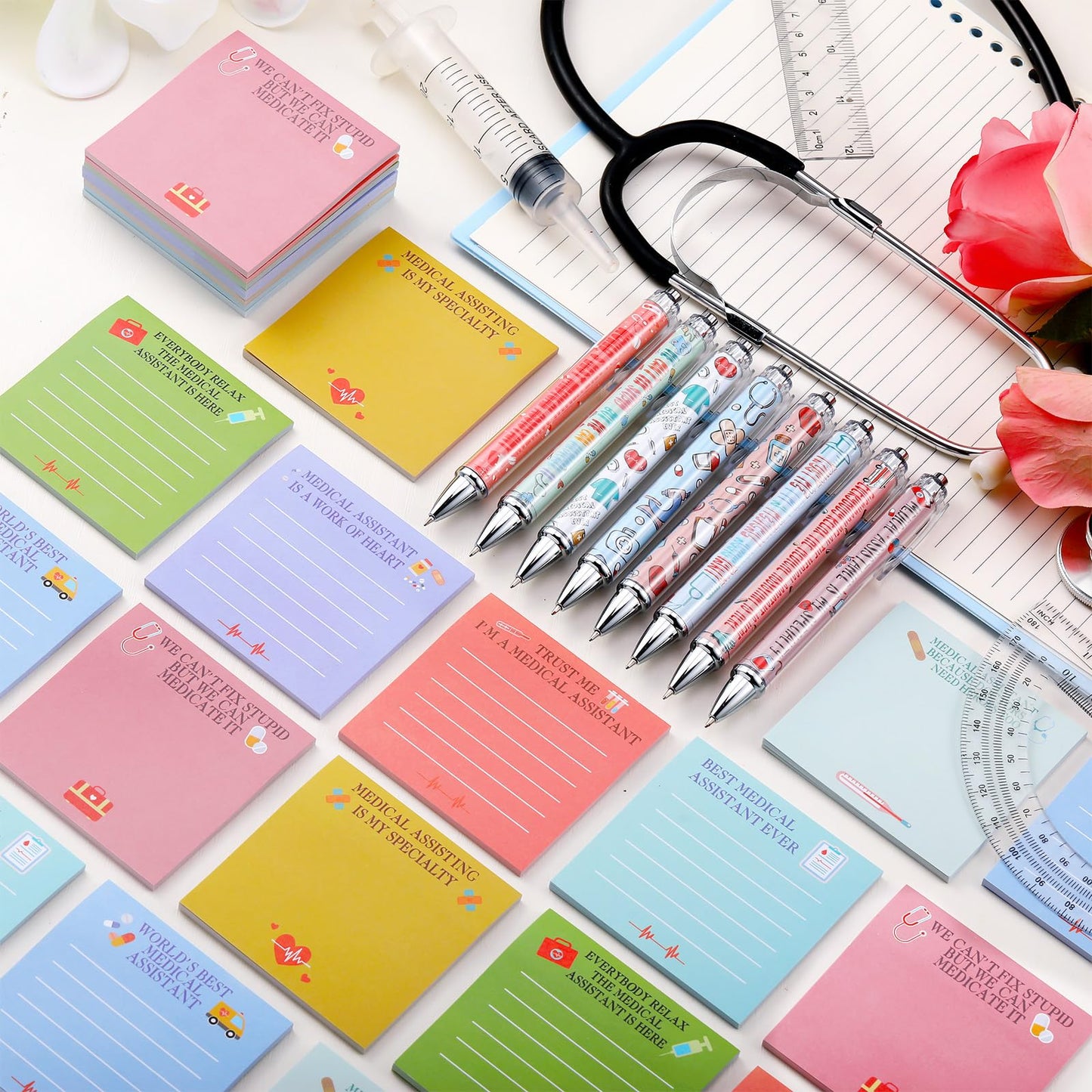 48 Pcs Nurses Week Gifts for Medical Assistant Ballpoint Pens and Sticky Notes Medical Assistant Students Practitioner CNA MA RN Assist Essential Healthcare Work Favor Gifts