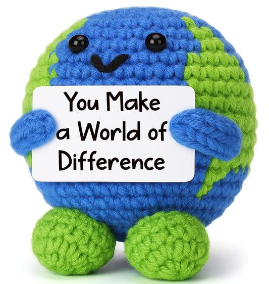 YUEYUQIU Thank You Gifts for Women Men, You Make a World of Difference Handmade Crochet Earth, Inspirational Presents for Teacher Nurse Coworker, Appreciation Friendship Farewell Gift