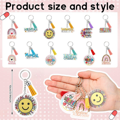 Equsion 24 Pcs Medical Assistant Keychains Bulk Medical Assistant Essentials Gifts Thank You Keychains Motivational Acrylic Gifts Accessories for Nurse Women Female Men Appreciation Favors