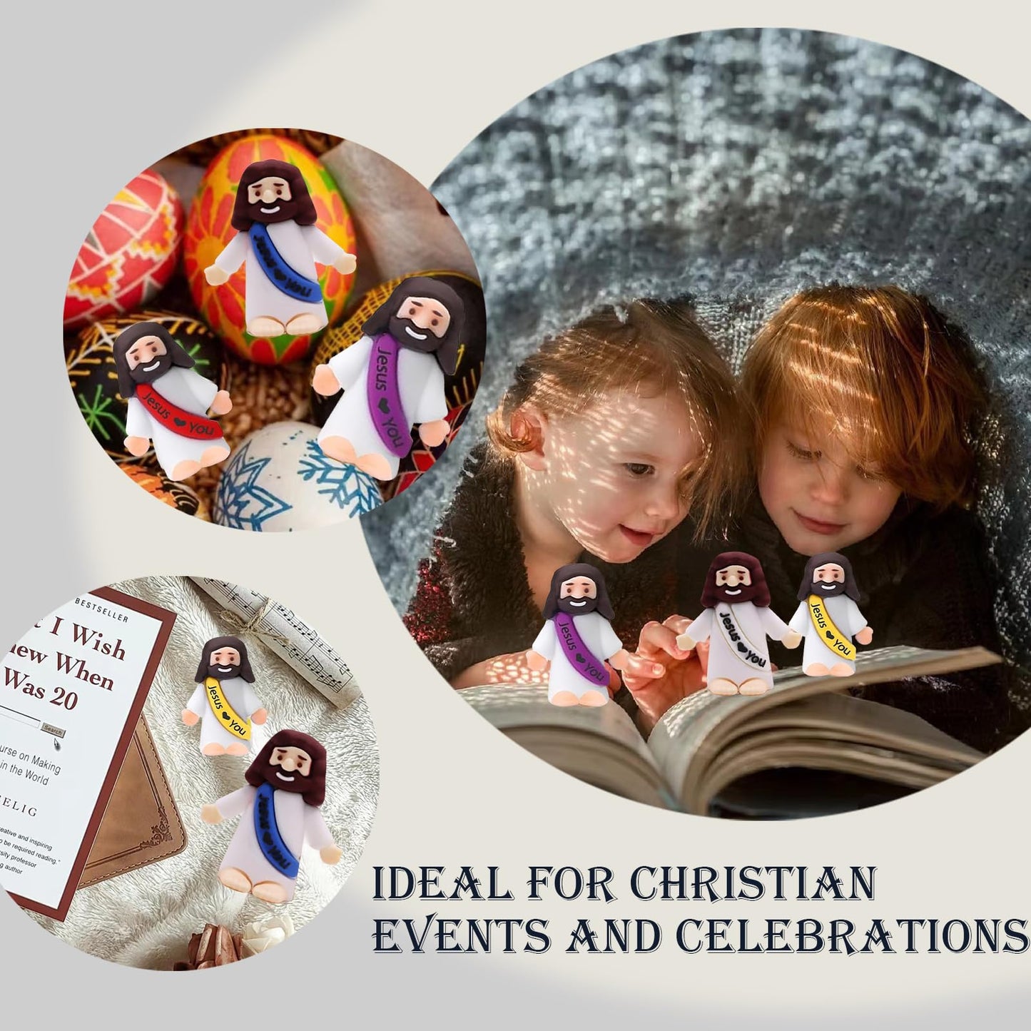 AKFAHOIF 30PCS Little Jesus Figures, Mini Jesus Figurines in Bulk, Multicolor Tiny Jesus Figures, Miniature Figurines to Hide and Seek Religious Gifts for Easter Egg Stuffers