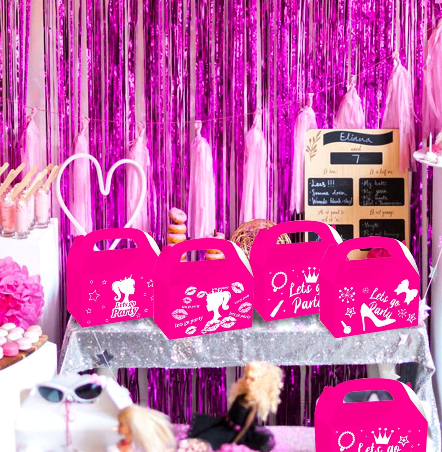 JeVenis 12 PCS Pink Candy Boxes - Let's Go Party Supplies - Gift Box Treat Bags for Girl Birthday Party & Bridal Shower