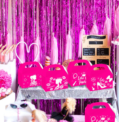 JeVenis 12 PCS Pink Candy Boxes - Let's Go Party Supplies - Gift Box Treat Bags for Girl Birthday Party & Bridal Shower