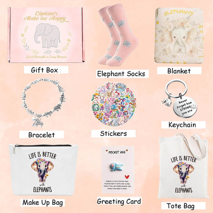 Elephant Gifts for Women, 8pcs Elephant Gift Set With Blanket,Birthday Present With Tote Bag,Novelty Socks For Daughter,Mom,Sister,Friends