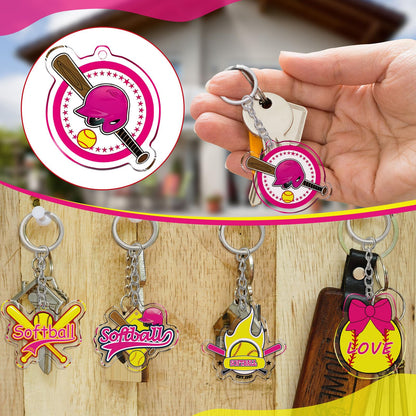 Tondiamo 24 Pcs Softball Acrylic Keychain Gifts Bulk Pink Acrylic Softball Sports Ball Keychain Gifts Go Team Key Ring for Women Men