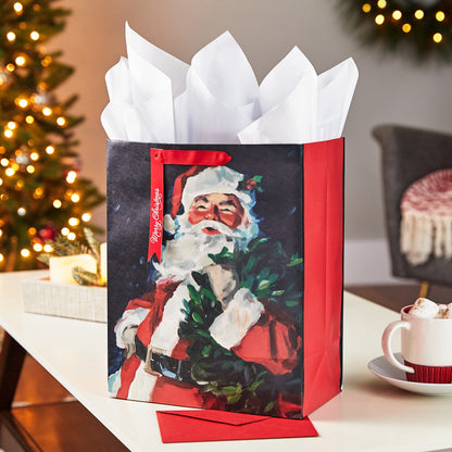 Hallmark 13" Large Christmas Gift Bag with Tissue Paper and Gift Tag (Traditional Santa Claus) for Kids, Adults, Friends, Family