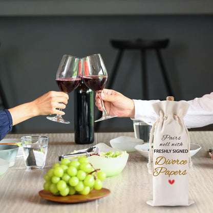 Divorce Gifts for Women Men - New Beginning Pairs Well With Freshly Signed Divorce Papers Wine Gift Bag, Break Up Congratulations for Friends Sisters Family Party Decorations Present Ideas
