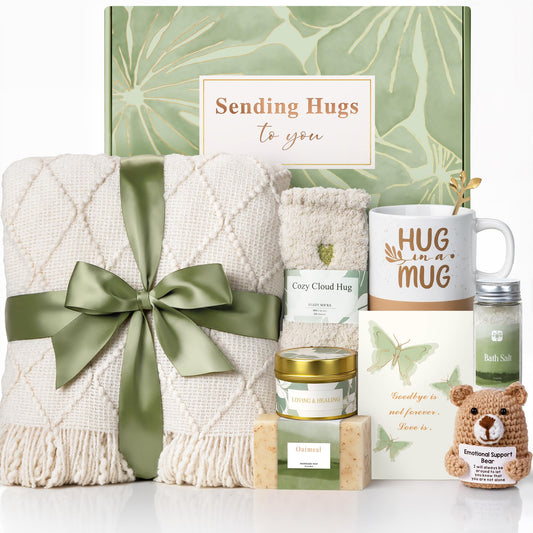 Sympathy Gift Baskets for Loss of Loved One - Bereavement Grief Condolences Gifts for Loss of Mother Father Husband - Miscarriage Care Package for Women Hug in a Box Memorial Gifts for Loss of Mom Dad