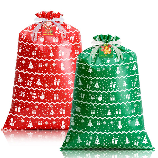 LIMUIKA Large Christmas Gift Bags 2 PCS, 44''x36'' Extra Large Plastic Gift Bags For Giant Huge Big Size Xmas Oversized Presents, Santa Sack Jumbo Christmas Bags with Tag & Tie