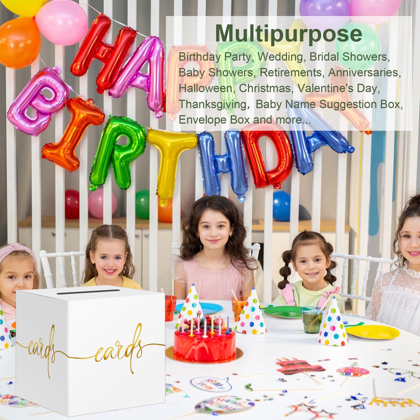 White Card Box with Gold Foil Design, Paperboard 8.7" Card Box for Birthday Wedding Party Graduation Retirement Anniversary Valentine's Day & Baby Showers, Raffle or Money Box