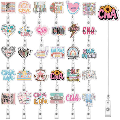 Geyoga 30 Pcs CNA Week Gifts National Nursing Assistants Week Badge Holder Bulk Retractable Badge Reels for Nursing Assistants CNA Student Coworker Women Men Birthday Graduation Appreciation Gift