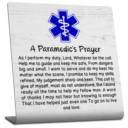 A Paramedic’s Prayer Desk Sign, EMT EMS Appreciation Gift with Blue Star of Life Emergency Responder Motivational Retirement Graduation Decorative Sign Gift TZ168