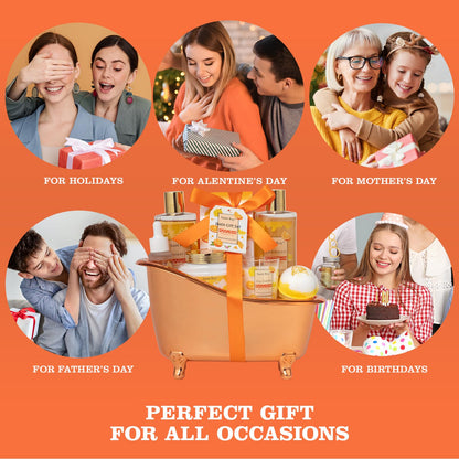 Orange Scents spa gift set Great Gift Lemon Spa Gifts for girls, Body care Set Birthday Gifts, Gift Baskets for Woman, 11pcs Bath Gift Set for Women, Christmas Gifts for Women Citrus Spa Gift Basket