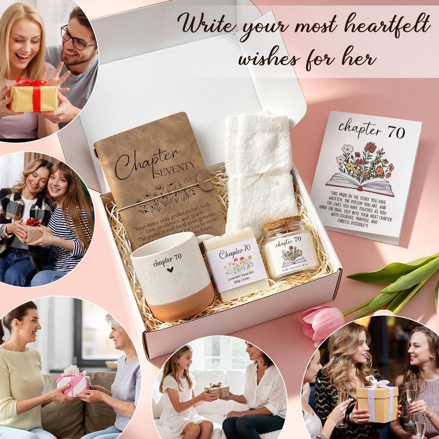 Giftota 70th Birthday Gifts for Women, 70 Year Old Birthday Gifts for Women Next Chapter Gifts for 70 Year Old Woman Birthday Gift for Women Gift for Women with 7Pcs