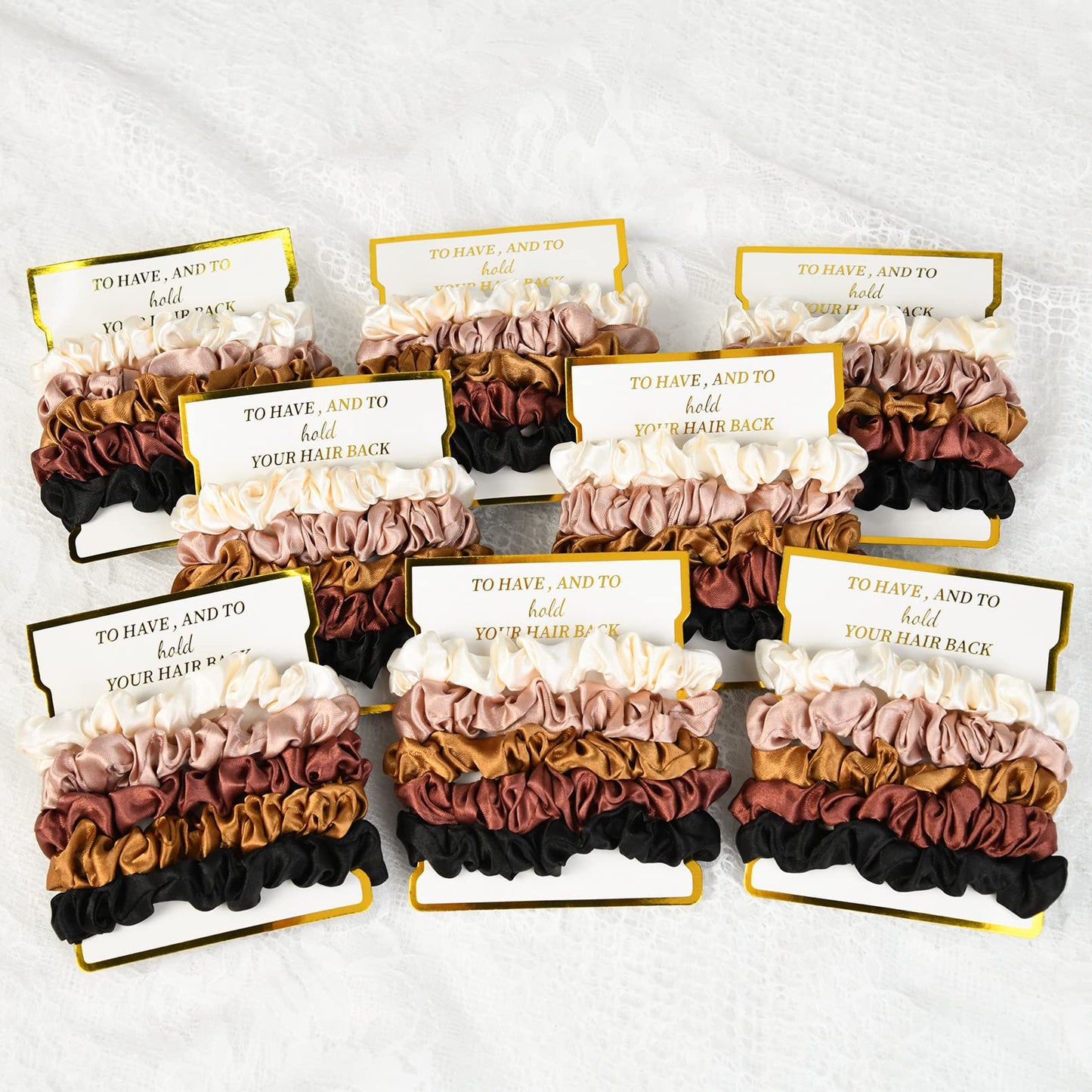 8 Pack Satin Scrunchies - Soft Hair Ties for Bachelorette Party Favors and Bridesmaid Proposal Gifts (Ivory, Rose Gold, Gold, Wine, Black)