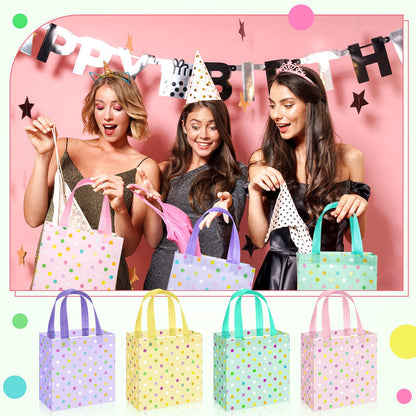 Sweetude 16 Pcs Pastel Spring Gift Bag with Handles Polka Dots Non Woven Reusable Goodie Bags for Mother's Day Women Wedding Birthday Baby Shower Party Favors