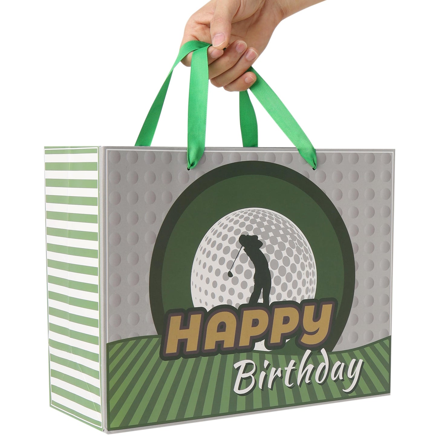 13” Large Golf Birthday Gift Bag Set with Handles, Greeting Card, Blue Tissue Papers for Men Boys Golfers for Golf Party Favors, Sports Themed Design, 1 Pcs