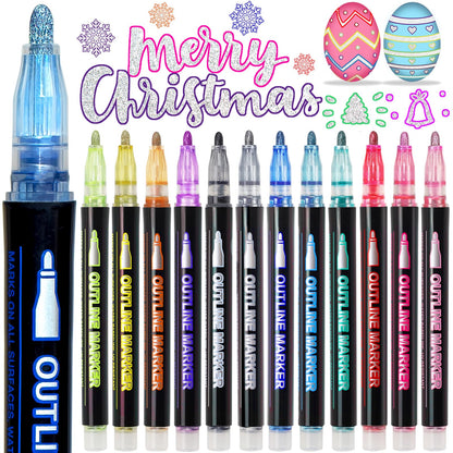 Glitter Markers Outline Pens Metallic,12 Cute Art Supplies Kids 6-8 9-12 10-12 Year Old Tween Teen Girl Gifts Trendy Stuff,Arts Crafts Kids Ages 8-12,Crafts Girls 8-12 Shimmer Sparkle Cool Fun Drawing