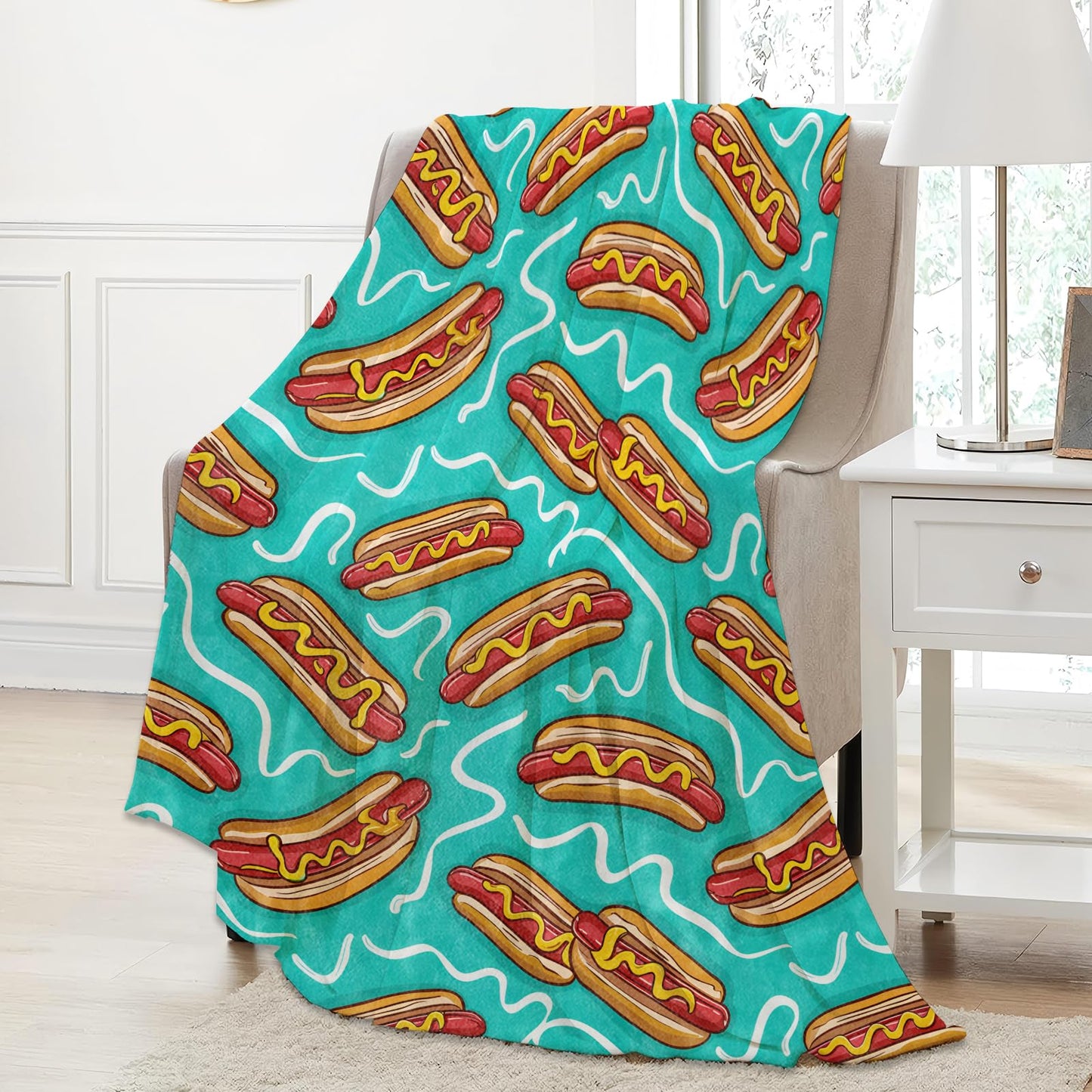 Fun Hot Dog Throw Blanket Gifts for Women, Soft Fuzzy Warm Cozy Flannel Blankets for Bedroom, Travel, Couch, Home Decor 50x60 in
