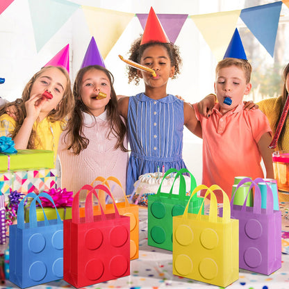 Sweetude 40 Pcs Building Blocks Brick Gift Party Favor Bags with Handle, Non Woven Goodie Bags Birthday Favor for Birthday Baby Shower Packaging Supplies