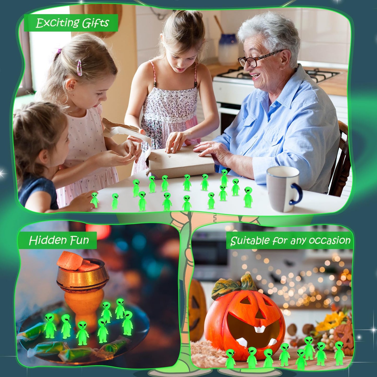 CroBlissful 25 Pcs Mini Alien Figures to Hide and Seek Glow in the Dark Green Little Tiny Aliens Figurine for Space Party Favors Small Rave Trinkets Prank Toys Bulk Gifts Goodie Bag Fillers