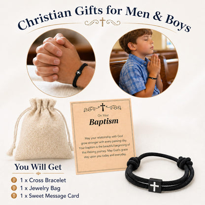 Baptism Gifts for Boys Men, Cross Bracelet for First Communion Confirmation Christening, Christian Religious Gift for Son Grandson Nephew Godson Teen Boys Girls