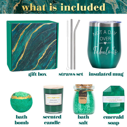 Green Gifts for Women, Emerald Gift Basket for Mom from Daughter Son, Luxury Relaxing Spa Self Care Box, Unique Birthday Christmas Valentines Mothers Day