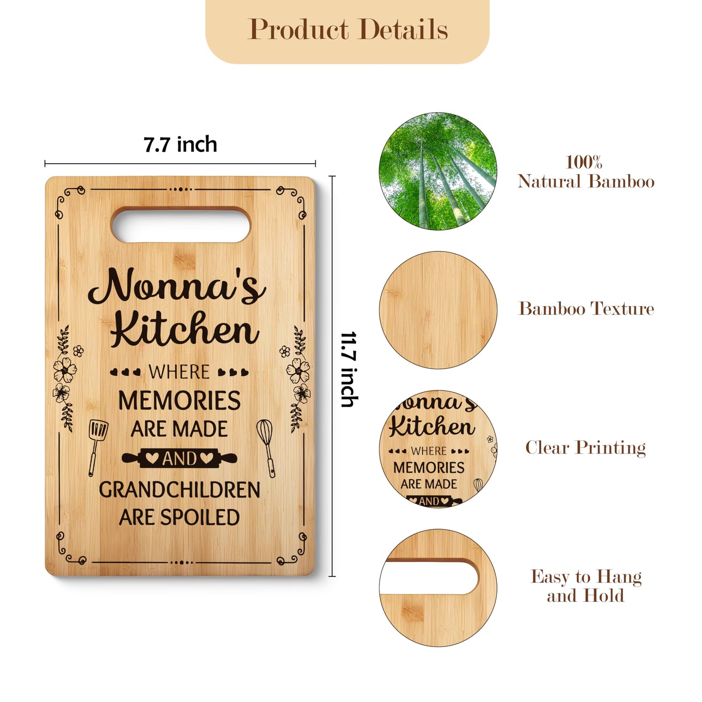 Nonna Gifts Cutting Board Chopping Board, Nonna Gifts from Grandkids, Gifts for Nonna Grandma, Grandma Kitchen Gifts, Grandma Birthday Gifts, Nonna's Kitchen Decorative Bamboo Cutting Board