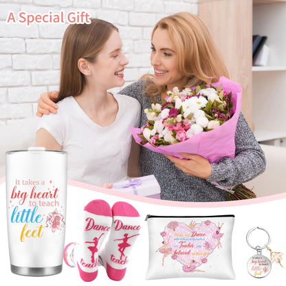 CRASHOT Dance Teacher Appreciation Gifts for Women, Ballet Teacher Gift Set Includes 20 oz Travel Tumbler, Cosmetic Makeup Bag, Socks and Keychain, Dancer Birthday Present