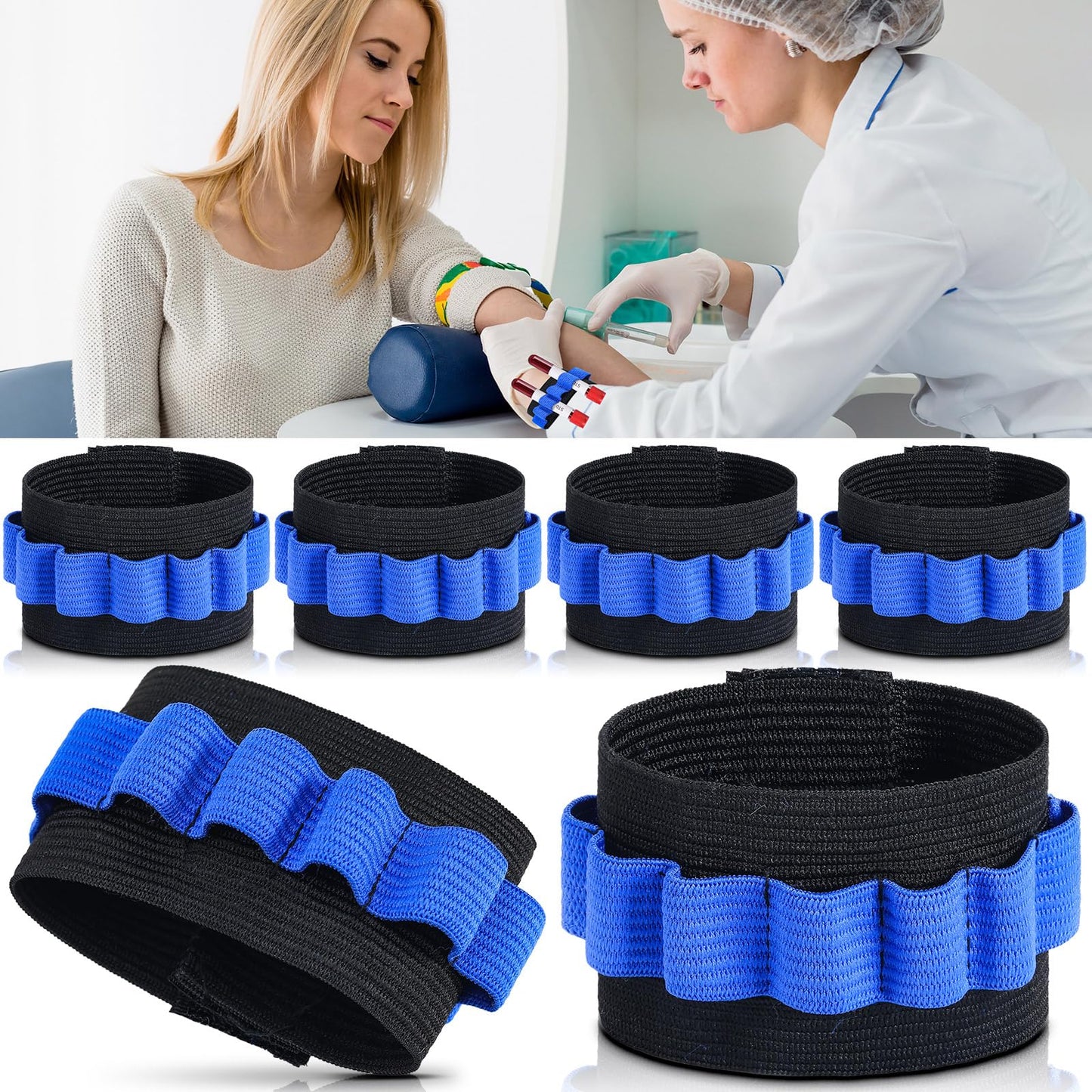 Threlaco 6 Pack Phlebotomy Tube Holder Wristband Blood Draw Tube Bracelet Strap Blood Draw Caddy Kit Hold 8 Phlebotomy Tubes for Phlebotomist Nurse Appreciation Week Gift(Blue)