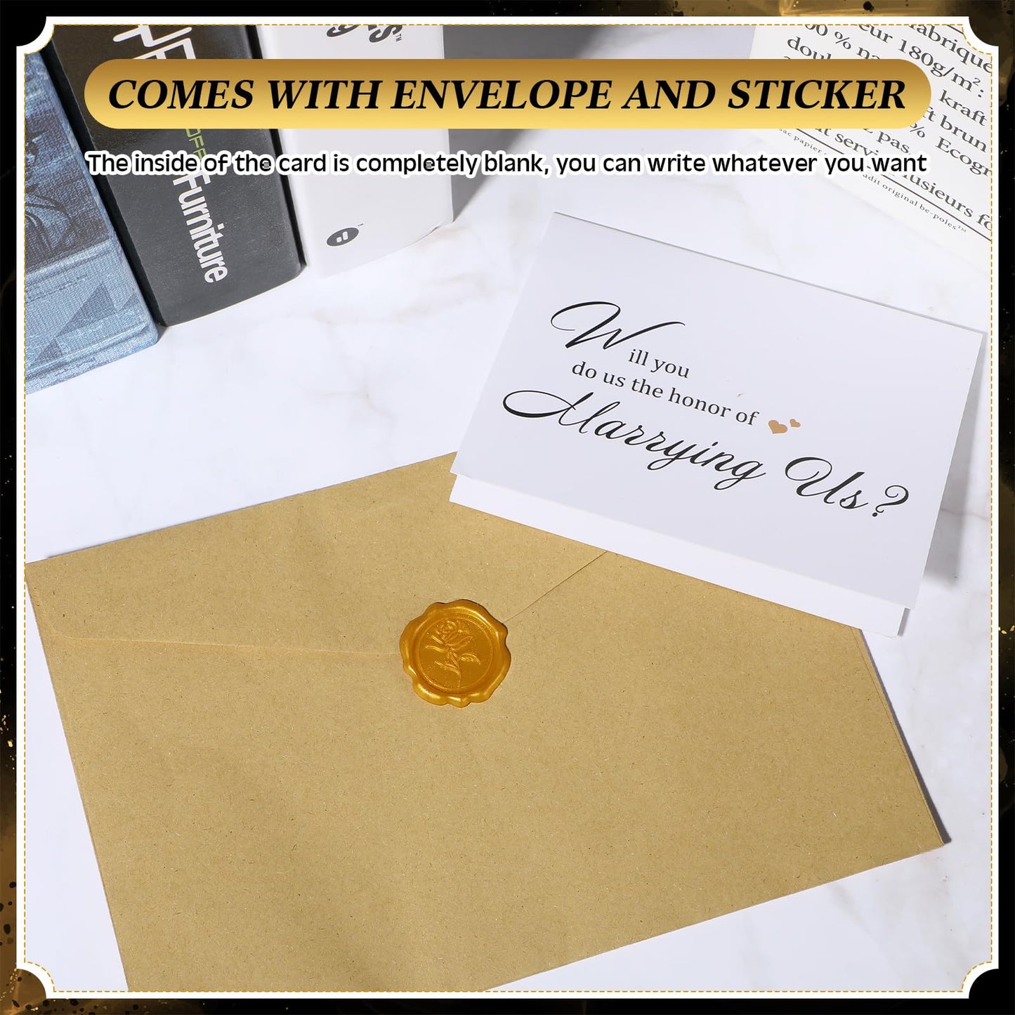 7 Pcs Officiant Gift Set Includes Leather Hardcover Proposal Officiant Book Black Ink Pen Thank You Card with Envelope and Sticker Bookmark Gift Box for Wedding(Black)