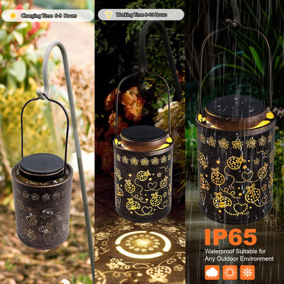 Decorative Solar Lantern Outdoor, Hanging Garden Light with Ladybug Pattern Projection, Waterproof Metal Lantern for Patio Yard Porch, Unique Gift for Women Men Mom Grandma