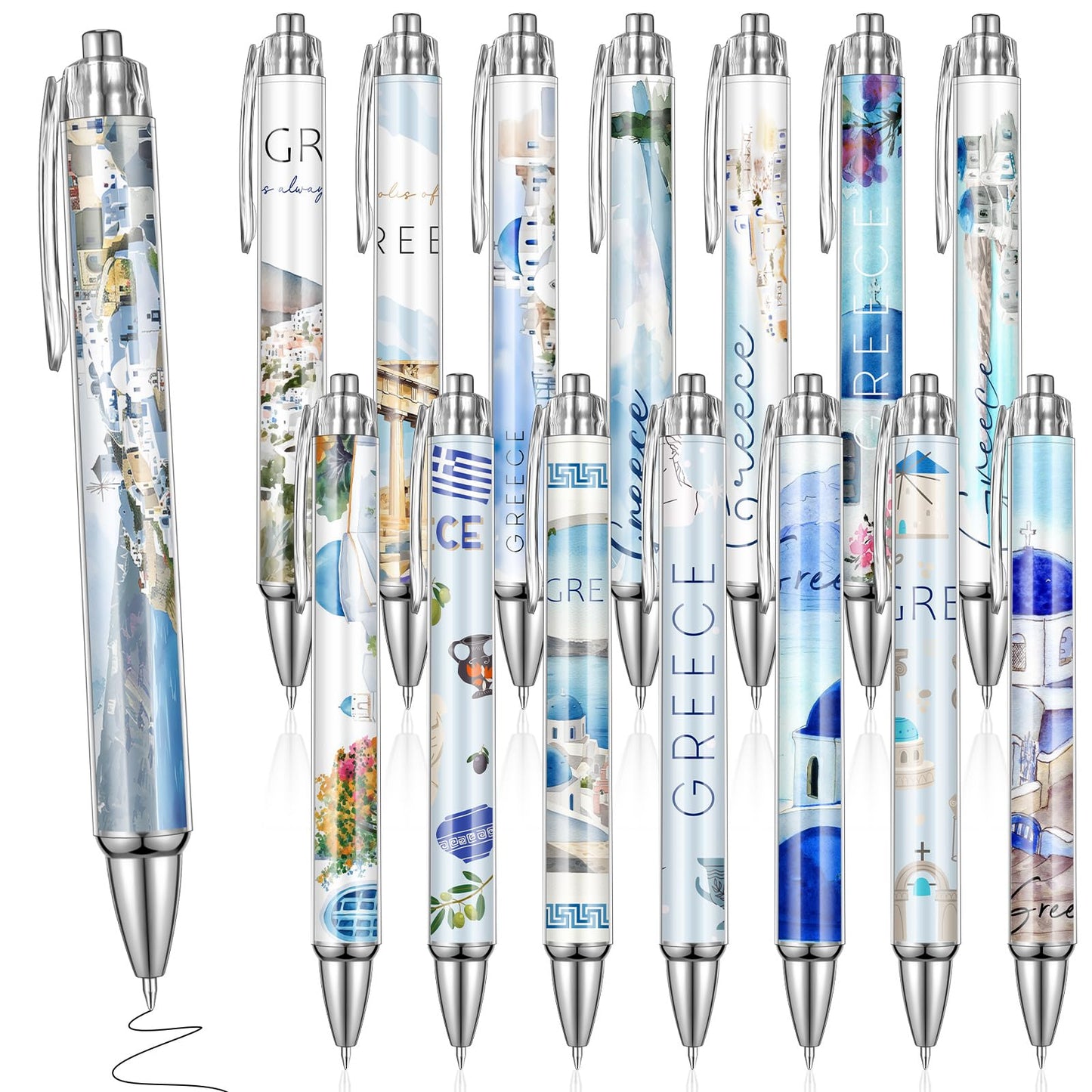 Sayglossy 15 Pcs Greece Travel Ballpoint Pens Greece Souvenirs Gifts Greek Travel Pen Bulk Retractable European Souvenirs for Office Supplies Traveler Gifts