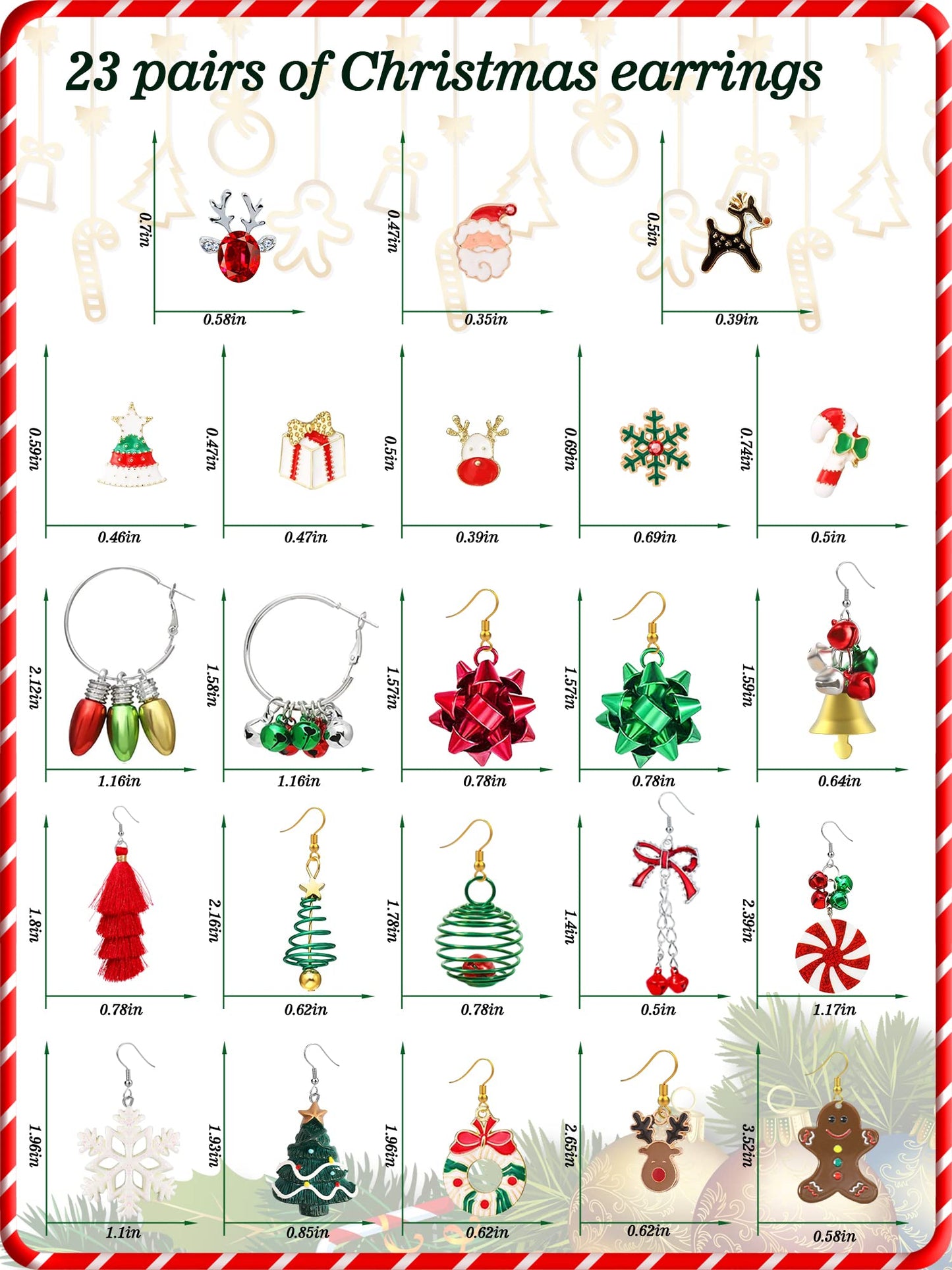 23 Pairs Christmas Earrings for Women Xmas Holiday Dangle Earrings Christmas Stud Tree Snowflake Bow Bells Light Earrings Bulk Cute Christmas Party Jewelry Gifts