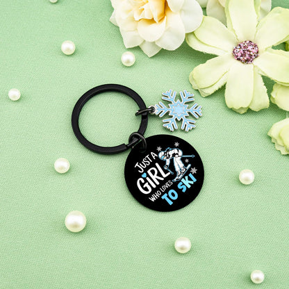 Ski Gifts for Women Skiing Accessories Best Gifts for Skiers Snowboarding Gift for Girls Friends Sister Daughter Coworker Birthday Gift Ideas Funny Keychain for Girls Just A Girl Who Loves to Ski