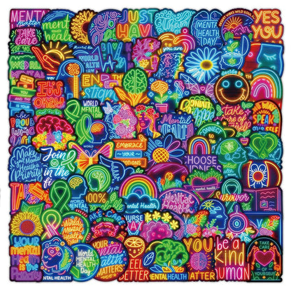 120PCS Neon Mental Health Stickers Gifts for Teens Adults, Mental Health Matters Awareness Items Waterproof Vinyl Decals for Laptops Water Bottles Helmet Doctor Reward Stickers Therapist Office Decor