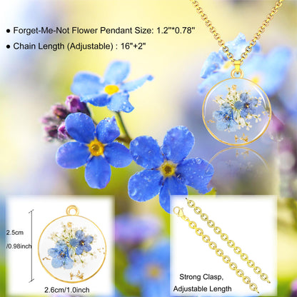 Miscarriage Gifts for Mothers, Forget Me Not Pressed Flowers Necklace, Baby Loss Grief Sympathy Gift for Women, Child Loss Memorial Gifts Jewelry