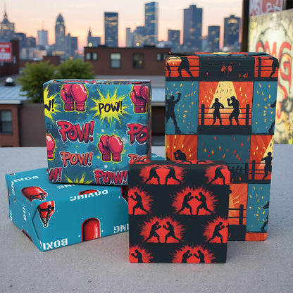 Pineraap Boxing Wrapping Paper 12 Sheets Punching Bag Designs Gift Wrap Gaming Gift Wrapping Paper for Boxing Fans, Boxers, Fighters, Coaches, 20"×28"